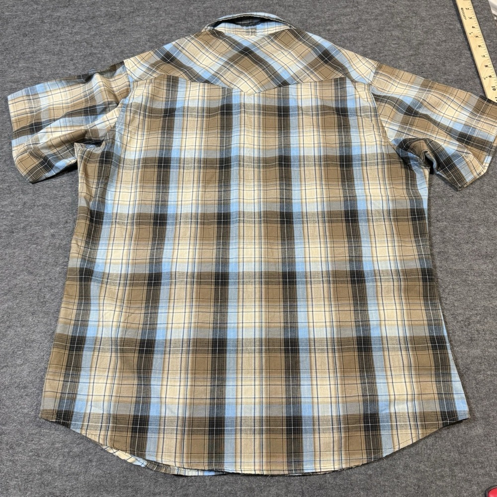 Wrangler Western Shirt Mens Large Brown Plaid Pearl Snap Short Sleeve Cowboy Top - Picture 4 of 6